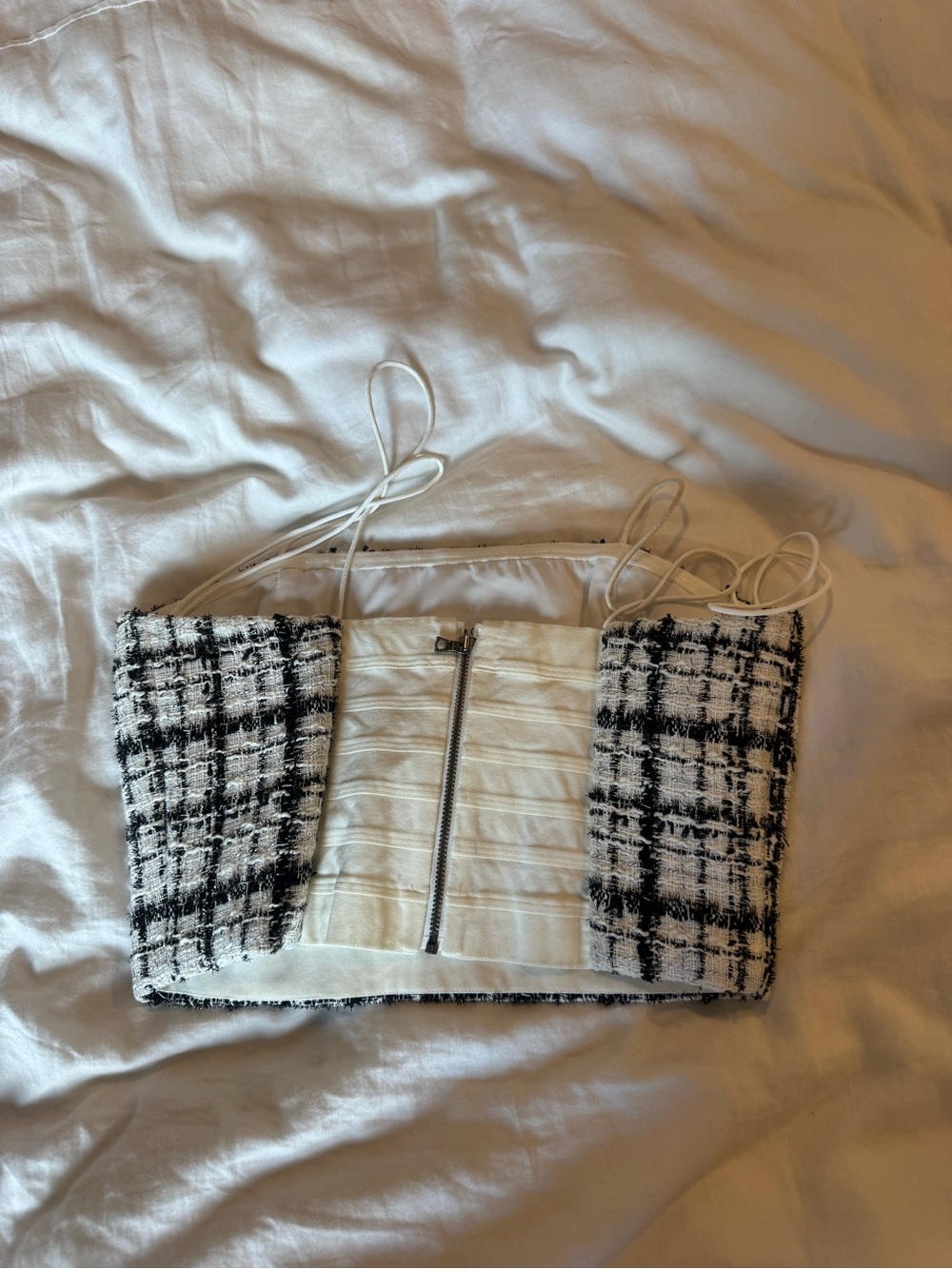 Alice + Olivia White and Black Tweed Bustier Top